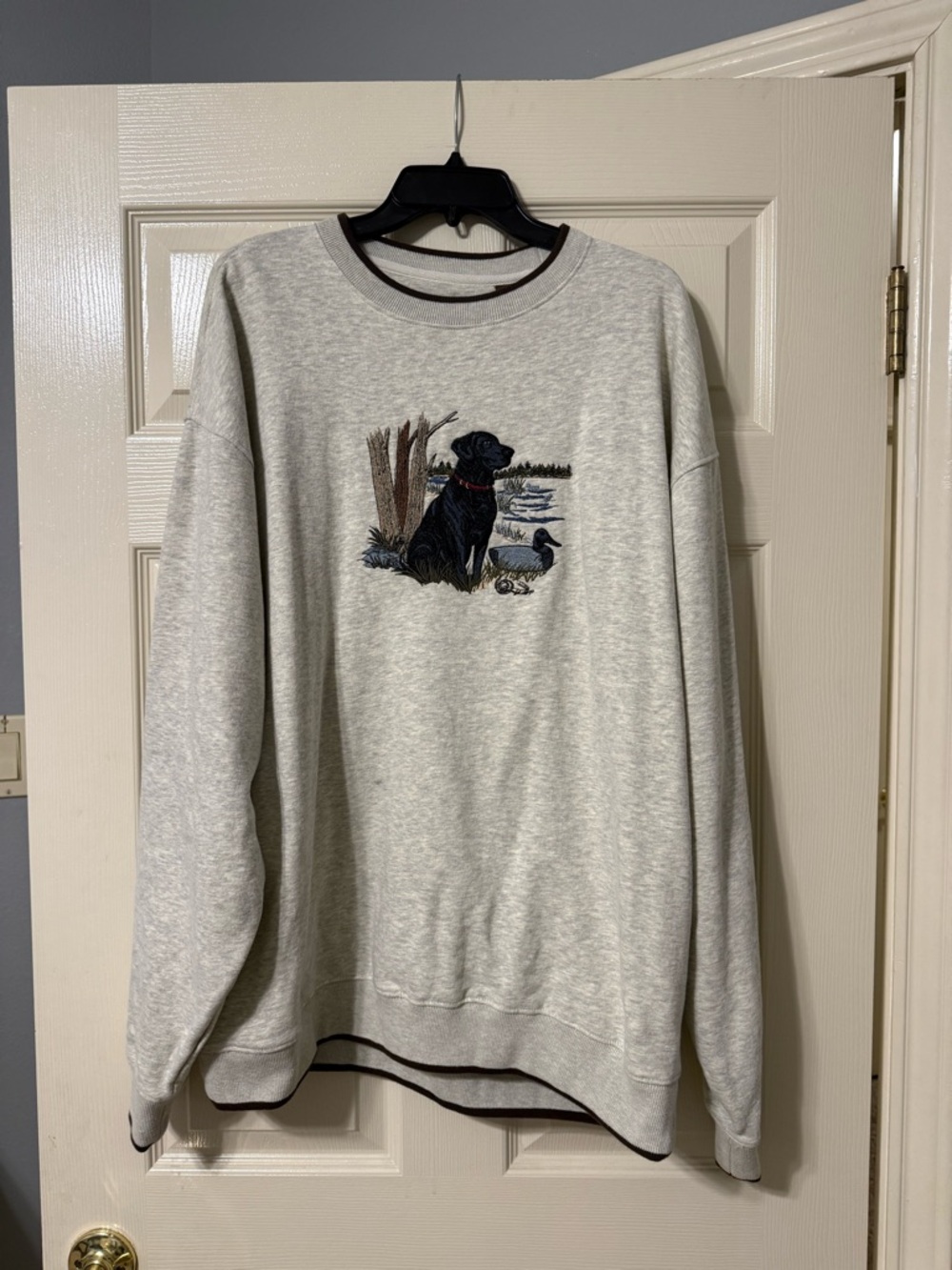 Light Gray Crewneck Sweater with Black Dog Embroidery